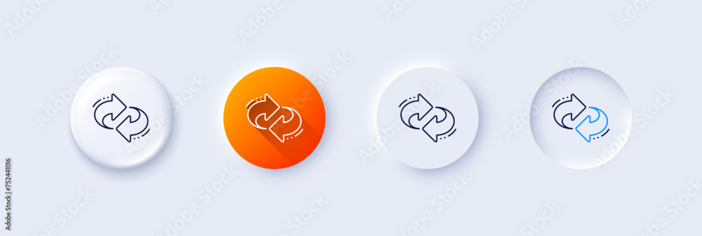 Refresh, change arrow line icon. Neumorphic, Orange gradient, 3d pin buttons. Rotation Arrowhead symbol. Navigation pointer sign. Line icons. Neumorphic buttons with outline signs. Vector Refresh, change arrow line icon. Neumorphic, Orange gradient, 3d pin buttons. Rotation Arrowhead symbol. Navigation pointer sign. Line icons. Neumorphic buttons with outline signs. Vector
