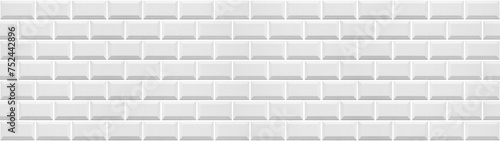 White light brick subway tiles wall texture wide background banner panorama seamless pattern