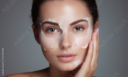 portrait of a healthy skin woman with face cream