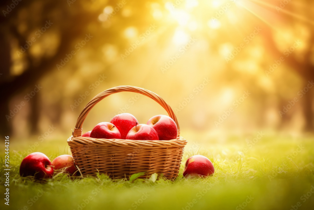 Apples in Basket Sunlight Flare Orchard. Apples in Basket Sunlight Flare Orchard.