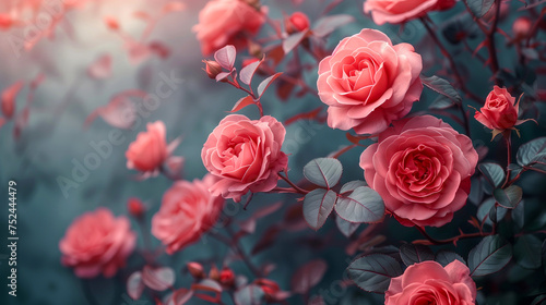 Wallpaper Mural Beautiful pink roses blooming in the garden. Floral background Torontodigital.ca