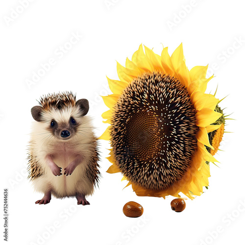 Cheerful Hedgehog happy with Sunflowers Joyful Nature Delightful Spring Scene, Cute Hedgehog Portrait