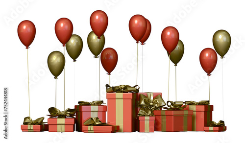Colored gift box with ribbon and balloon on background. 