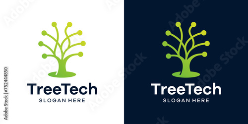 Abstract tree logo design template with technology model graphic design illustration. icon, symbol, creative.