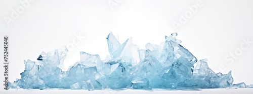 A large pile of light blue crushed ice or glass on a white background.