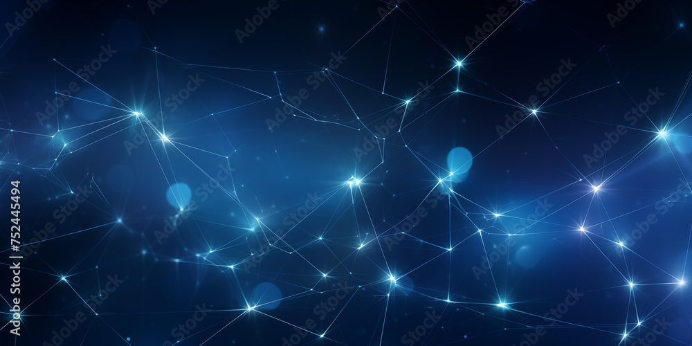 Futuristic technology background with glowing lines and particles, blue technology background with a connected blue network, AI generated illustration of An abstract composition of interconnected blue Futuristic technology background with glowing lines and particles, blue technology background with a connected blue network, AI generated illustration of An abstract composition of interconnected blue
