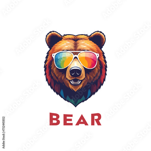 Colorful Creative Polar Bear with sun glass Logo Mascot. Esports gaming emblem of Bear, Sports Team emblem, Bear logo.
