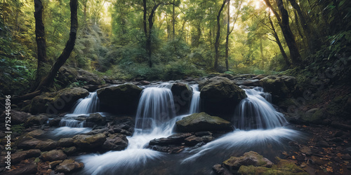 Fantasy landscape with waterfalls  panorama.