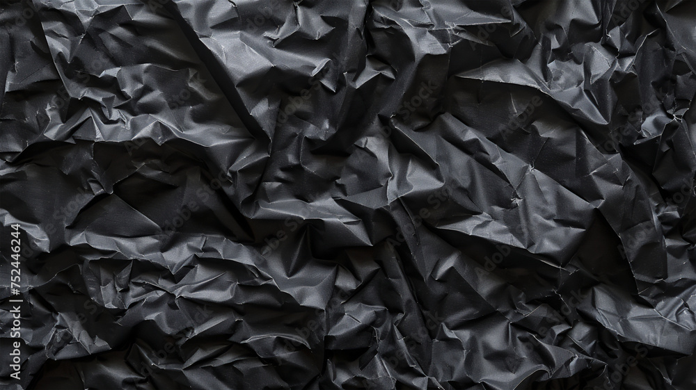 Crumpled black paper background, minimalist style. Generative AI