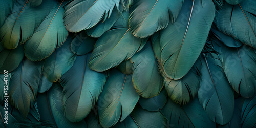 Abstract feather pattern texture, cool color Detailed green feathers texture background showcasing magnificent bird feathers in digital art.AI Generative