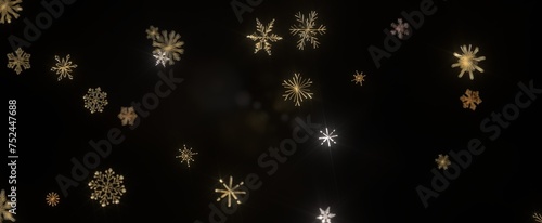 Wallpaper Mural golden openwork shiny snowflakes, star, 3D rendering. Torontodigital.ca