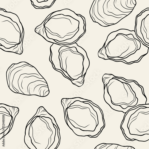 Line art oysters seamless pattern. Seafood illustration