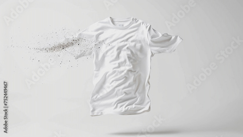 White T-shirt with splattered dirt on white background .