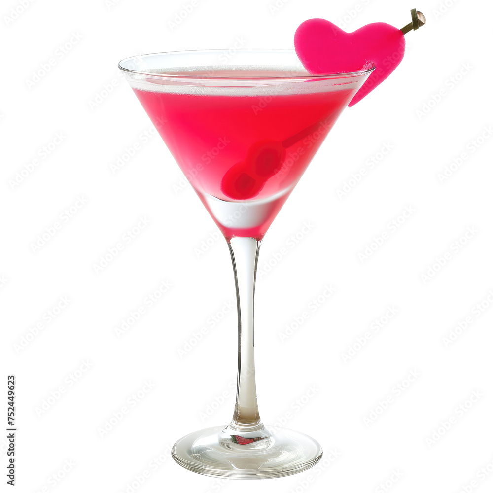 Cosmopolitan Cocktail with Heart Garnish PNG, Transparent Image without background, Concept of romantic drinks and Valentine's Day celebrations