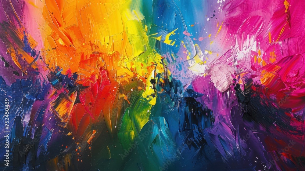 Artist Lost in a Vibrant Canvas of Abstract Creation: Exploring the Depths of Color and Texture - A Colorful Symphony of Brushstrokes and Splashes