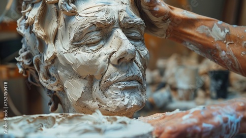 Artist Sculpting a Statue, Their Hands Covered in Dust: Capturing the Essence of Ancient Artistry - Crafting a Timeless Tribute to History and Culture
