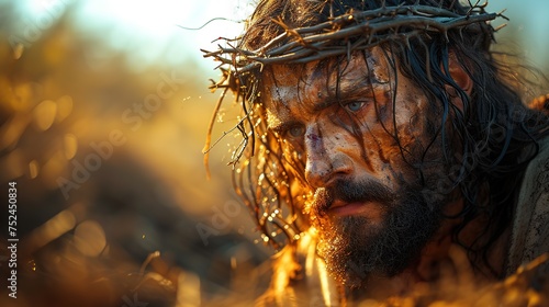 Close-up portrait of Jesus Christ with the crown of thorns © taraskobryn