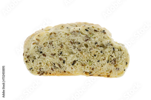 Home made crunchy tasty snack healthy bread slice isolated background. Macro closeup.