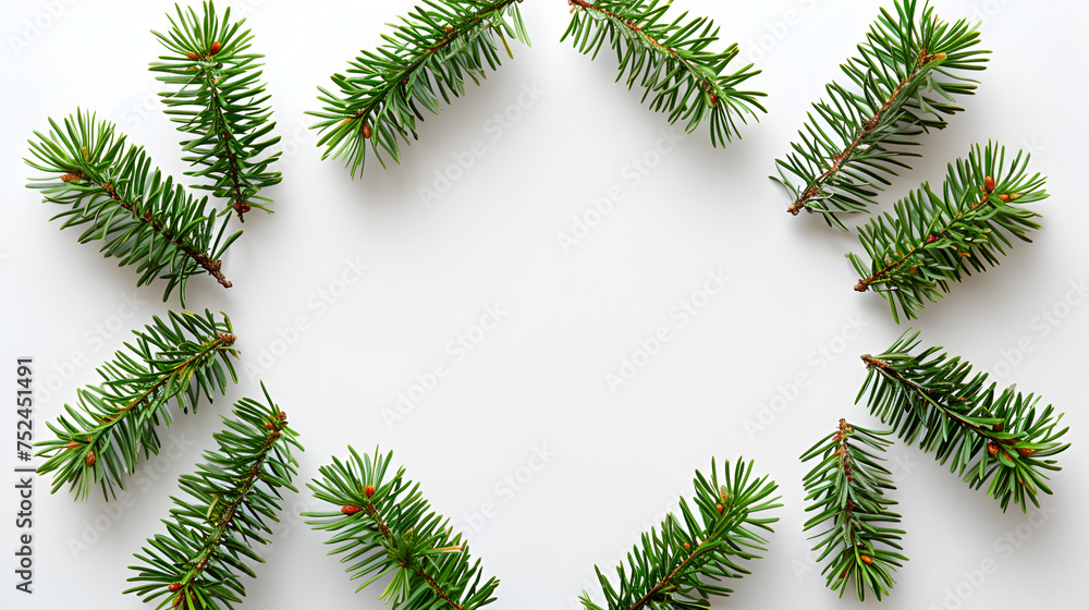 A green branch of a pine tree with the word christmas on it.AI Generative
