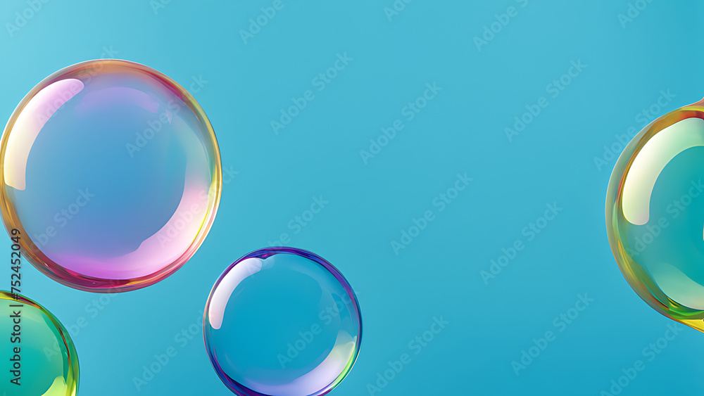 colored soap bubbles on a blue background. children's background colored soap bubbles on a blue background. children's background