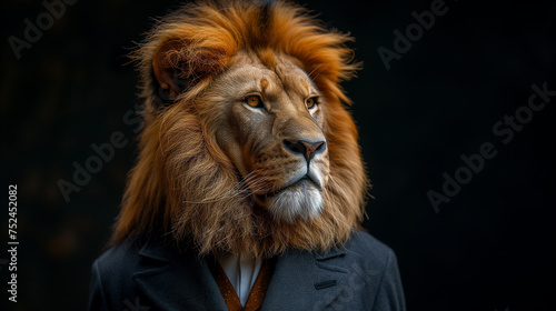 An elegant king of jungle dons formal attire  exuding power and sophistication