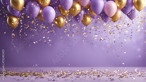 golden and lilac balloons. background for the postcard