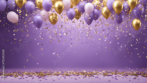 golden and lilac balloons. background for the postcard