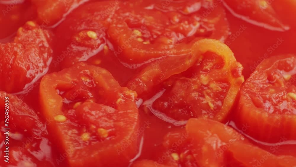 Peeled tomatoes texture, fresh canned tomato Juice sauce, bowl with peeled tomatoes in their own juice, Top view close up, Italian traditional cuisine food. Peeled tomatoes texture, fresh canned tomato Juice sauce, bowl with peeled tomatoes in their own juice, Top view close up, Italian traditional cuisine food.