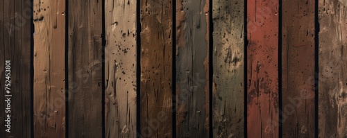 Close up of a wooden fence showcasing various shades of brown wood planks