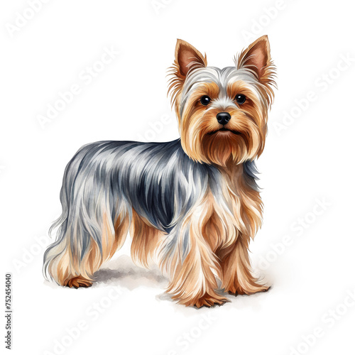 Yorkshire terrier dog sitting watercolor style illustration clip art, Cute dog pet	
