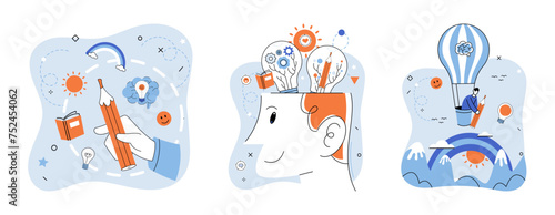 Positive thinking. Vector illustration. The positive thinking metaphor reminds us to find meaning in our experiences Emotional intelligence enables us to navigate complex social interactions