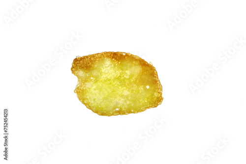One fresh fry dish tasty potato chips isolated background texture. Macro closeup.