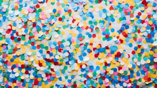 Colorful polystyrene confetti background for festive carnival celebrations, holidays, and events concept, banner