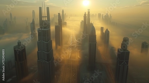 The modern city.Beautiful highway. futuristic skyscraper. generative ai art