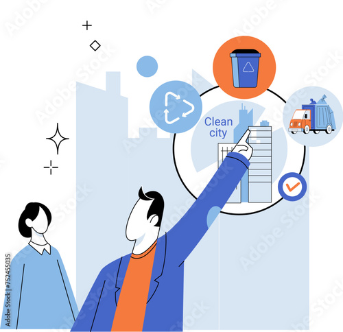 Clean city. Vector illustration. It is place where nature and urban life thrive in harmony, andwell-being ofplanet is shared priority A clean city represents vision of sustainable and resilient