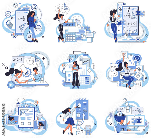 Mathematics vector illustration. The science math equips minds with tools to navigate complexities numerical landscapes To learn mathematics is to decode language numbers, unlocking secrets