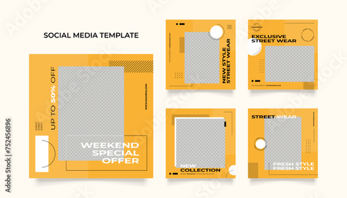 Social media template banner blog street wear fashion sale promotion. fully editable instagram and facebook square post frame puzzle organic sale poster. yellow white black vector background