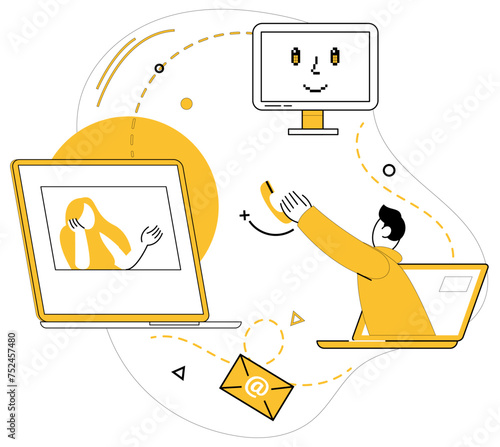 Team communication vector illustration. Brainstorming sparks creativity, turning challenges into triumphs through effective communication Together, professionals communicate and collaborate photo