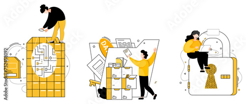 Data storage vector illustration. Secure data storage practices ensure sanctity sensitive information within networks Datum preservation is meticulous curation digital tapestry within data base