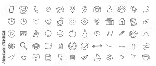 Doodle icon set black and white 