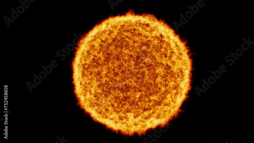 Burning sun (orange star). 3D generated animation fx. Has alpha channel (ProRes, 4K only) for easy compositing.
