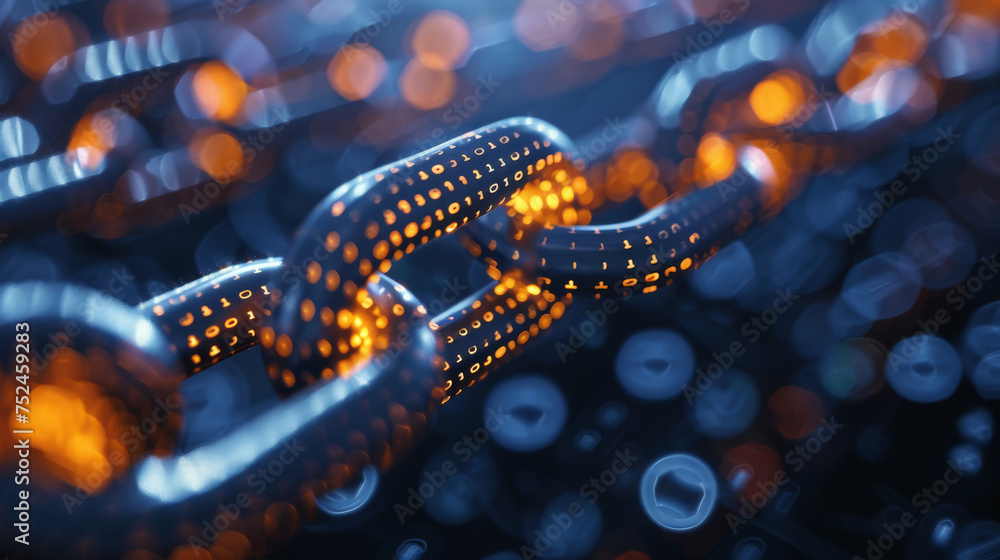 Futuristic neon blue blockchain links on a digital background, illustrating the secure connections of cryptocurrency technology Futuristic neon blue blockchain links on a digital background, illustrating the secure connections of cryptocurrency technology