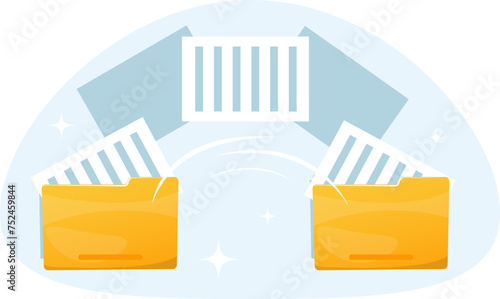 The concept of copying data from one folder to another, documents are copied to another folder photo