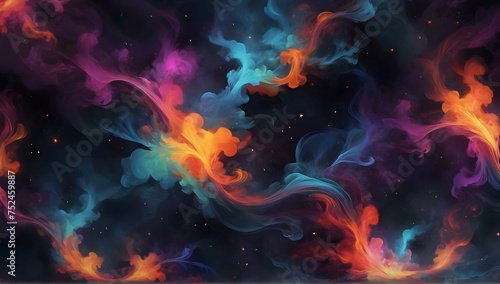 "Get lost in the mesmerizing patterns of an abstract space background, where dark smoke dances among vibrant colors and shapes, creating a truly unique and captivating design."