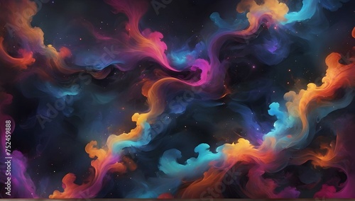 "Get lost in the mesmerizing patterns of an abstract space background, where dark smoke dances among vibrant colors and shapes, creating a truly unique and captivating design." © Zulfi_Art