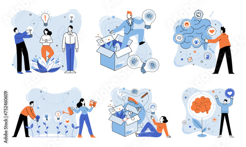 Thinking differently vector illustration. Independence is currency used to purchase ticket to success Personality is beacon lights way in darkness creativity Simplicity is breeze carries seeds