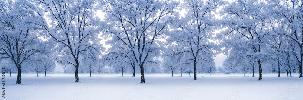 A serene winter landscape, picturesque panorama. Generative AI A serene winter landscape, picturesque panorama. Generative AI