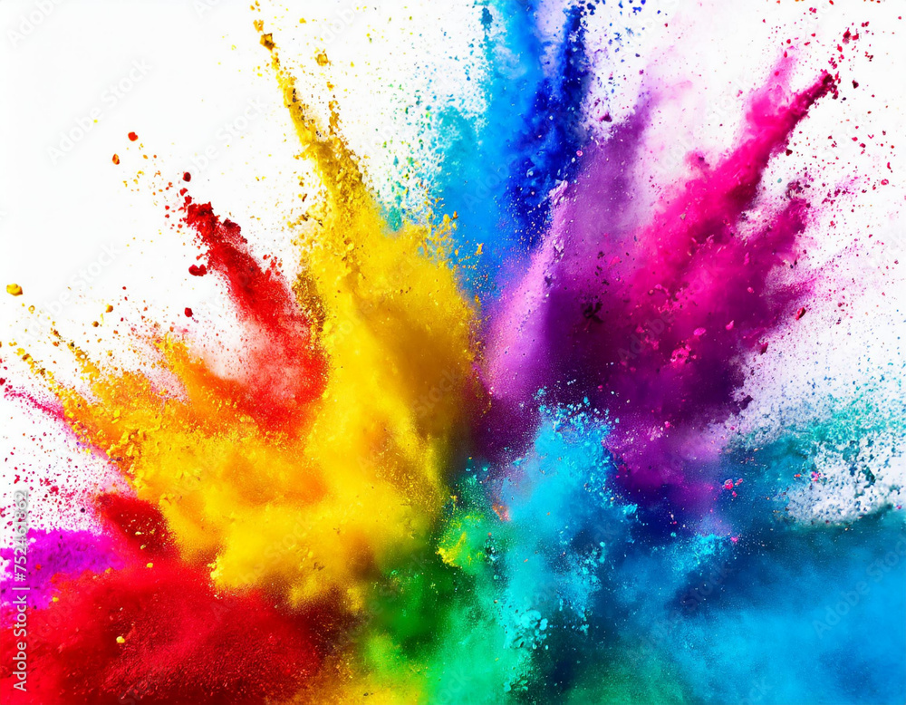 colorful paint color powder explosion isolated white panorama background