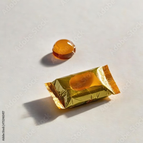 candy in wrapper on white
