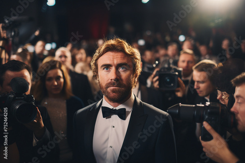 World entertainment star elegant man on red carpet festival generative AI photo